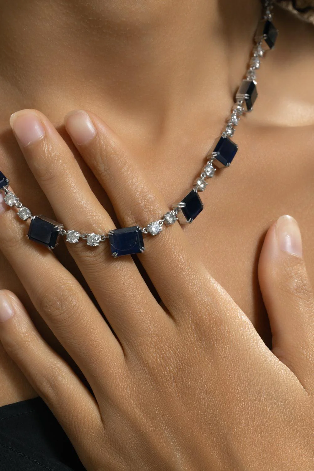 Diamond Sapphire Ethiopian Riviera Necklace - Image 3