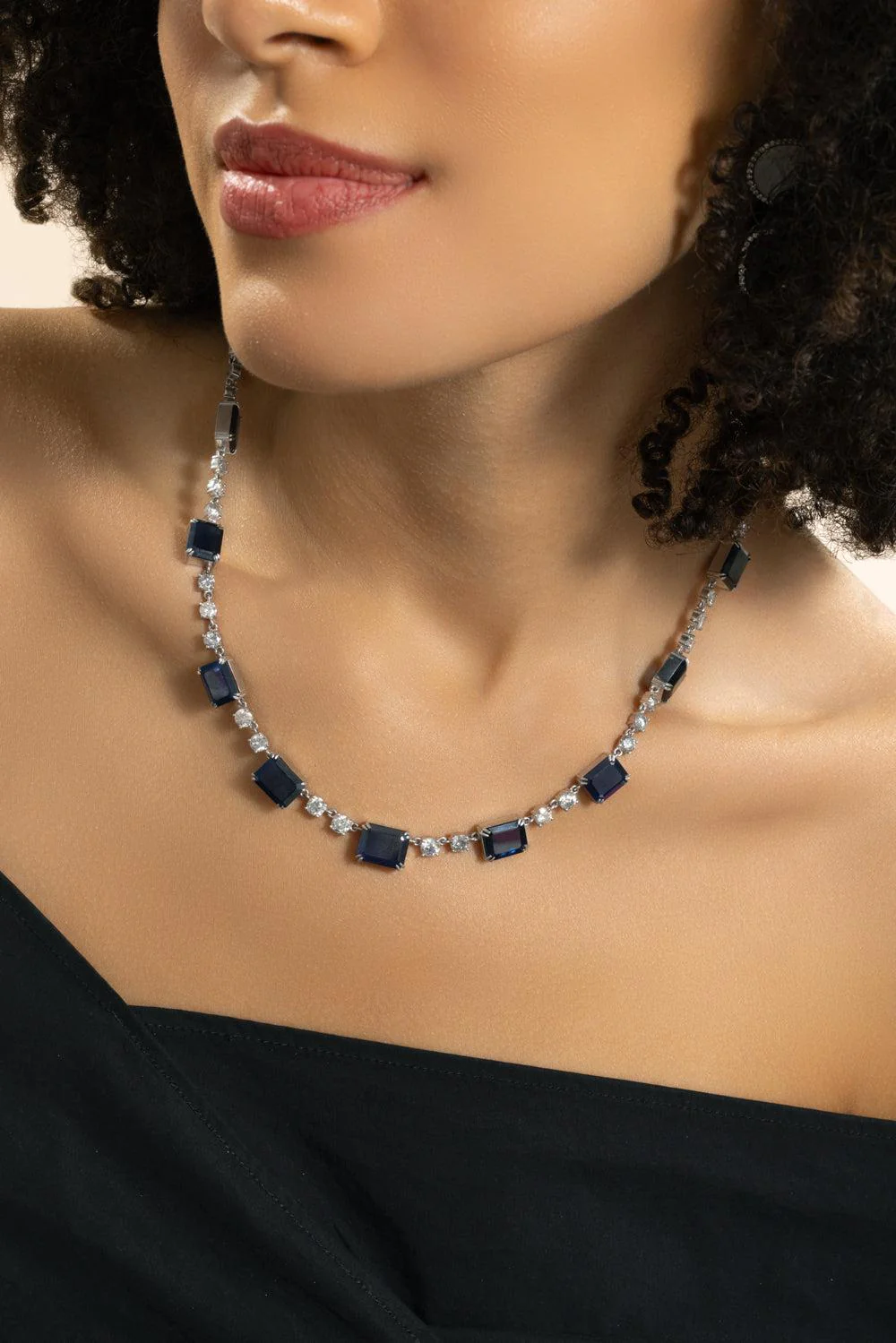Diamond Sapphire Ethiopian Riviera Necklace - Image 4