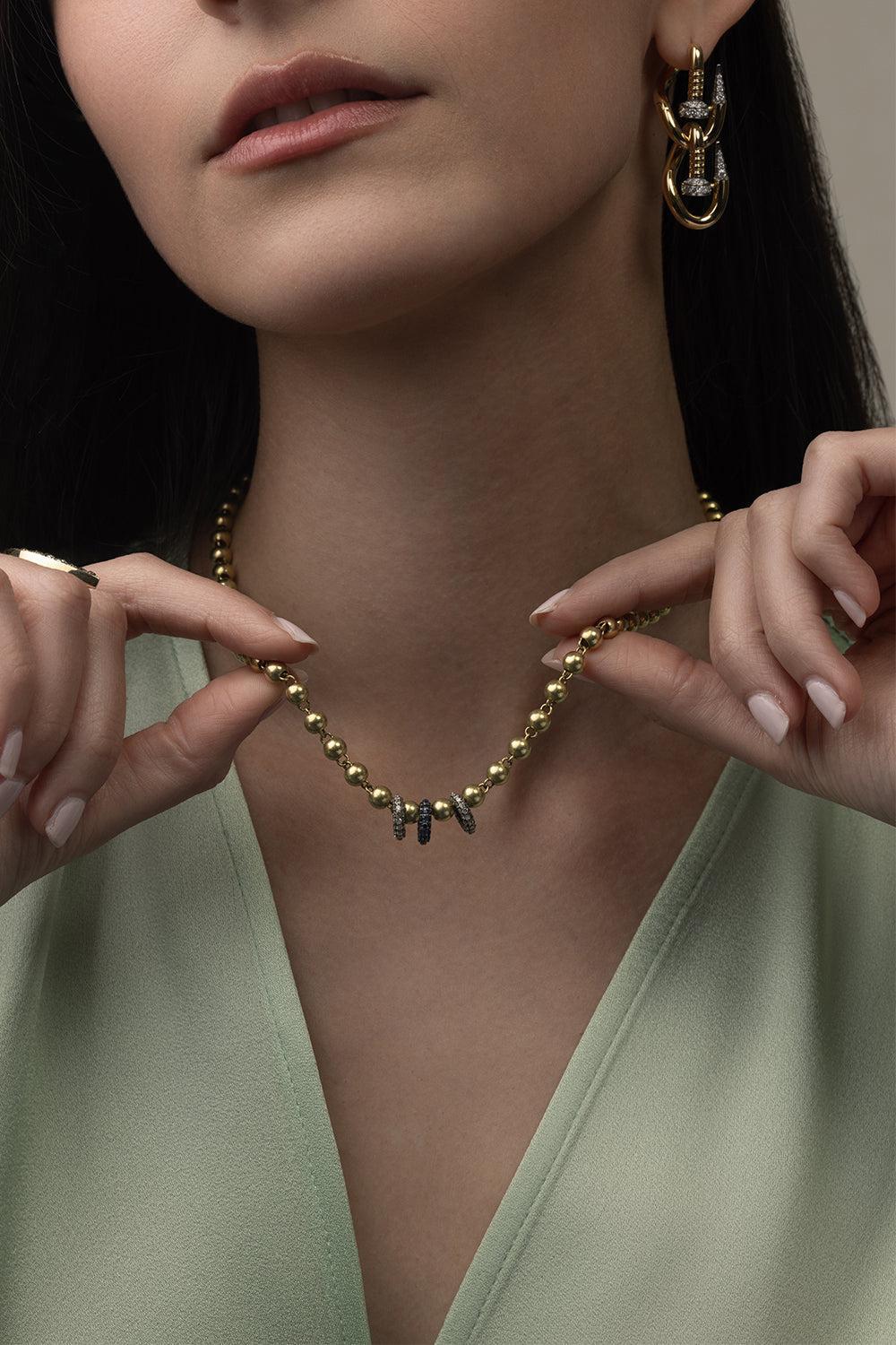 Diamond Sapphire Rondelle Bead Necklace - Image 2