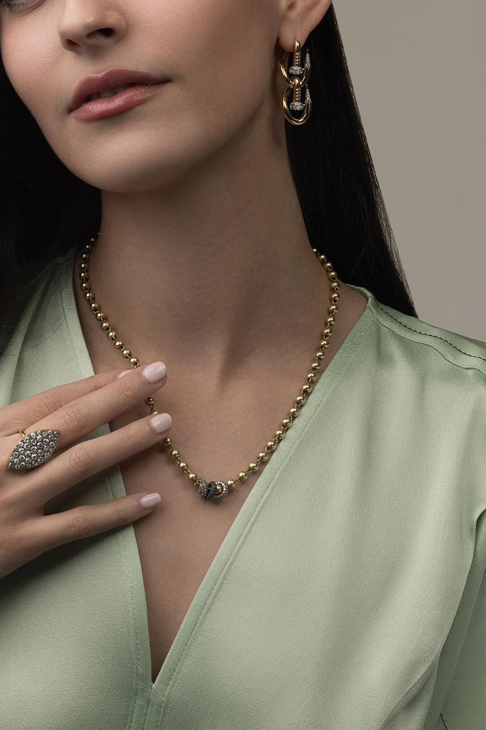 Diamond Sapphire Rondelle Bead Necklace - Image 4