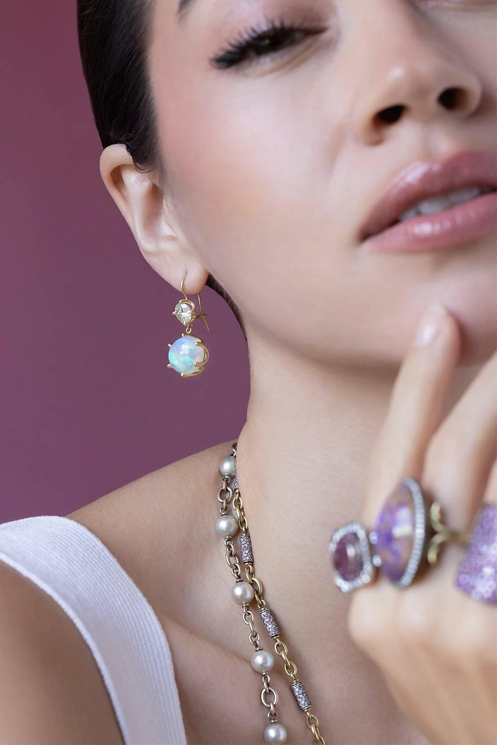Ethiopian Opal Diamond Drop Earrings - Image 3