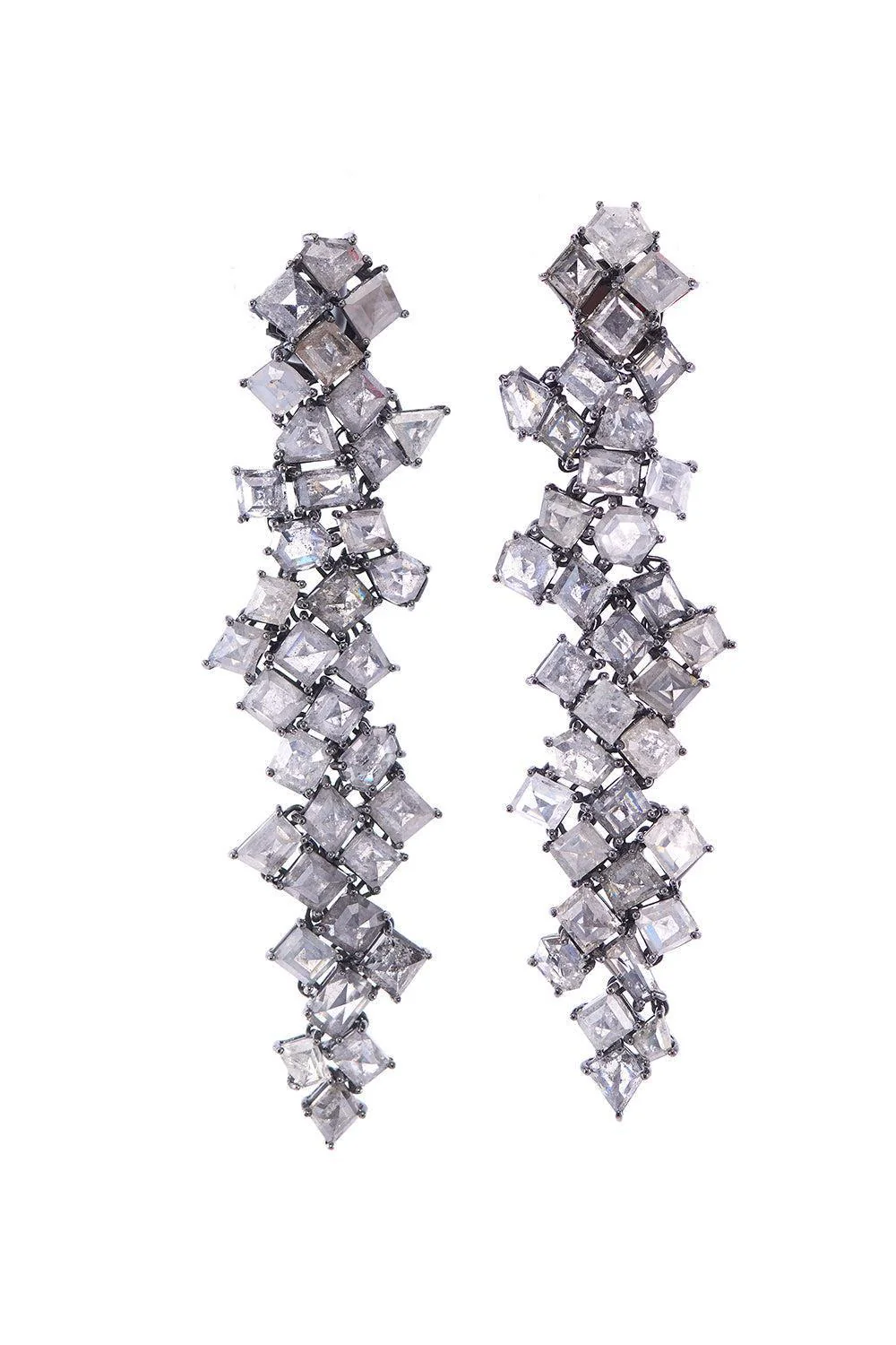 Grey Diamond Long Drop Earrings