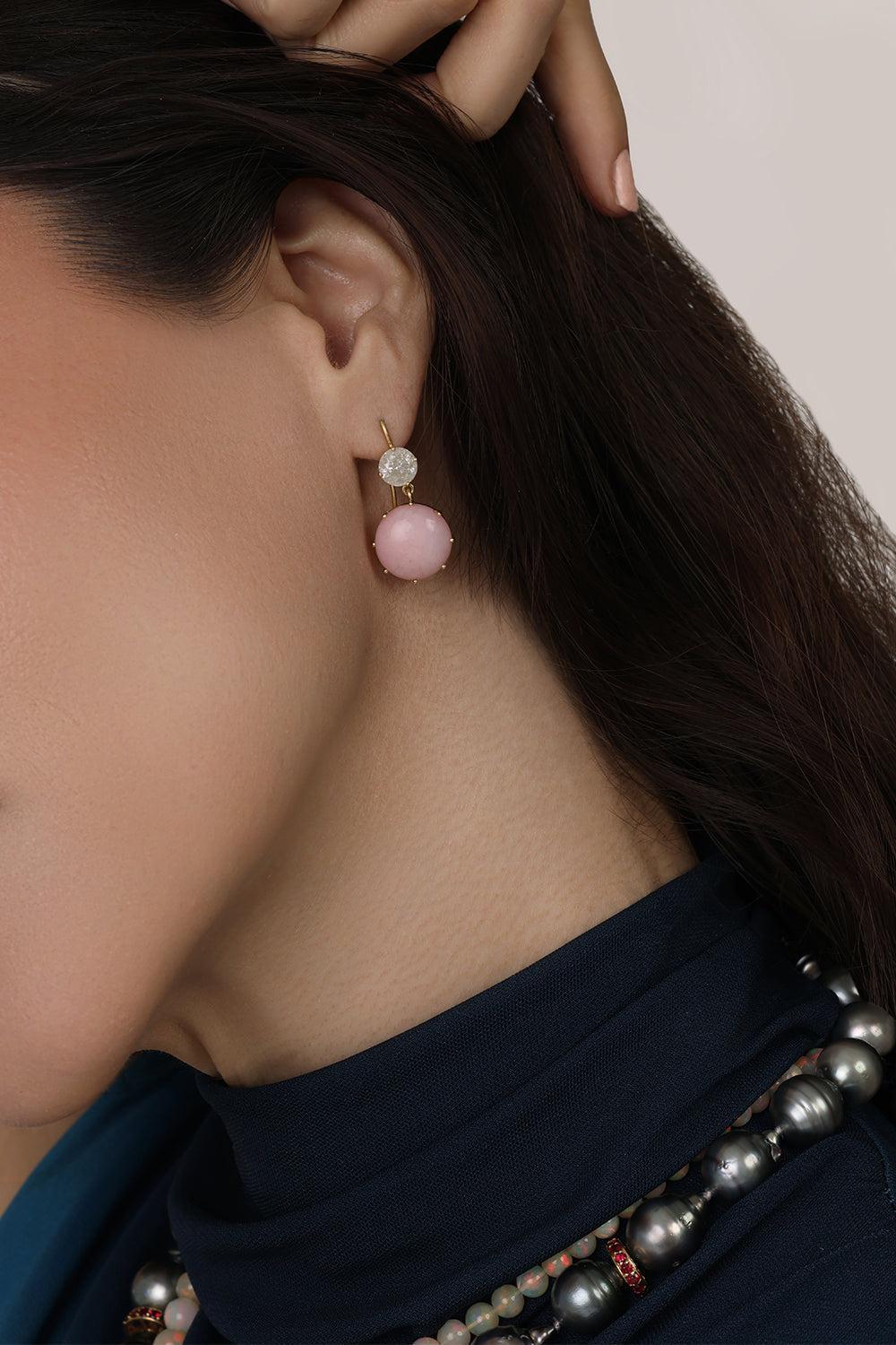Icy Diamond Pink Opal Drop Earrings - Image 2