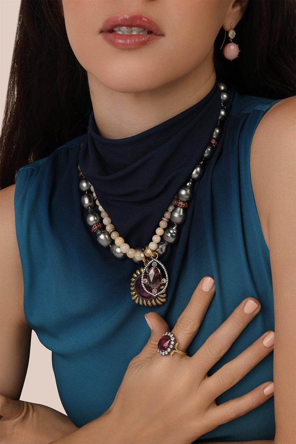 Opal Diamond Rondelle Necklace - Image 3