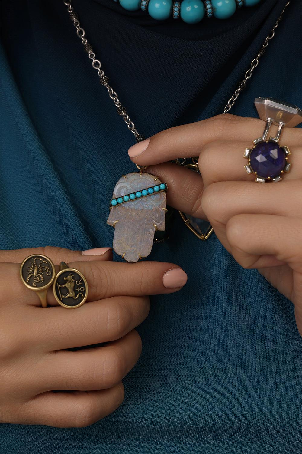 Opal Turquoise Hamsa Pendant - Image 2