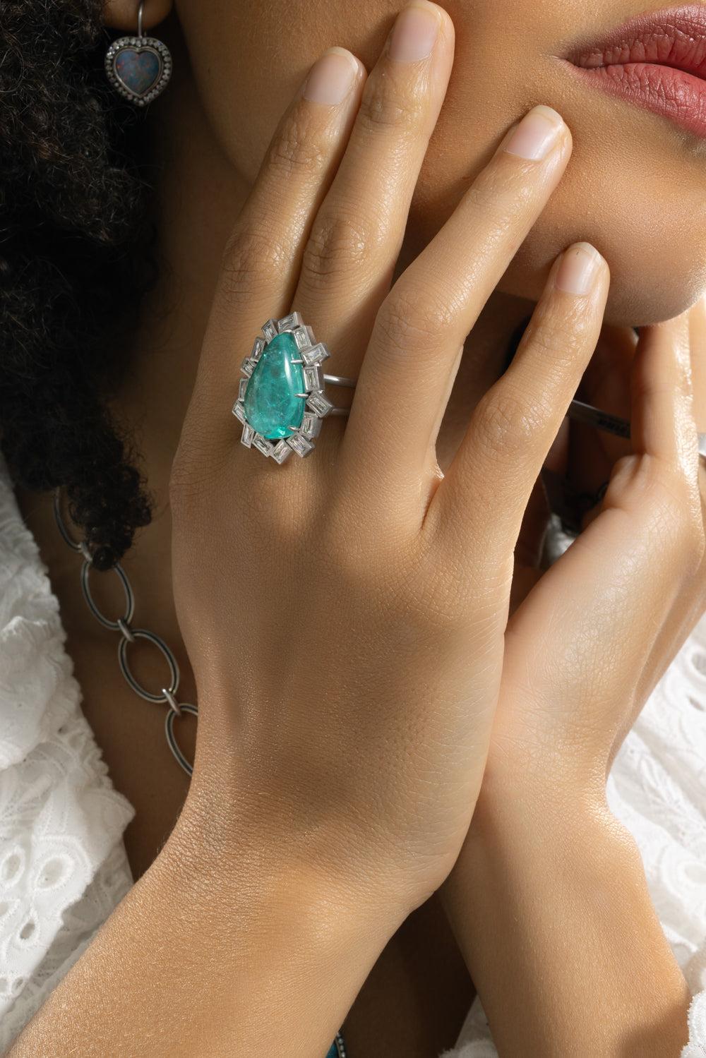Pariaba Tourmaline Diamond Ring - Image 2
