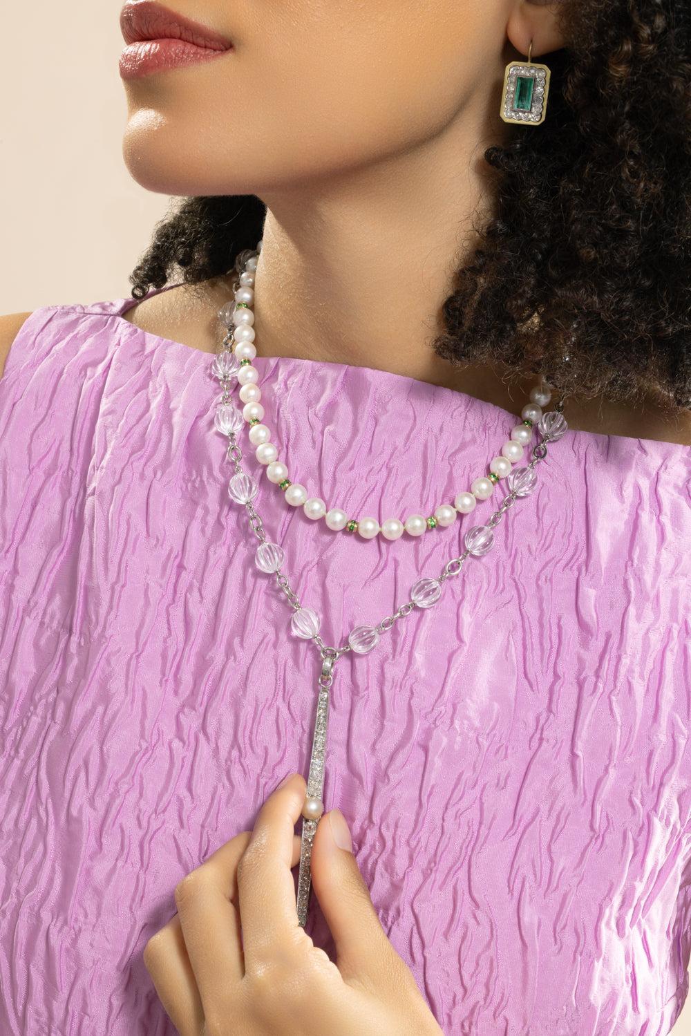 Pearl Tsavorite Beaded Necklace - Image 4