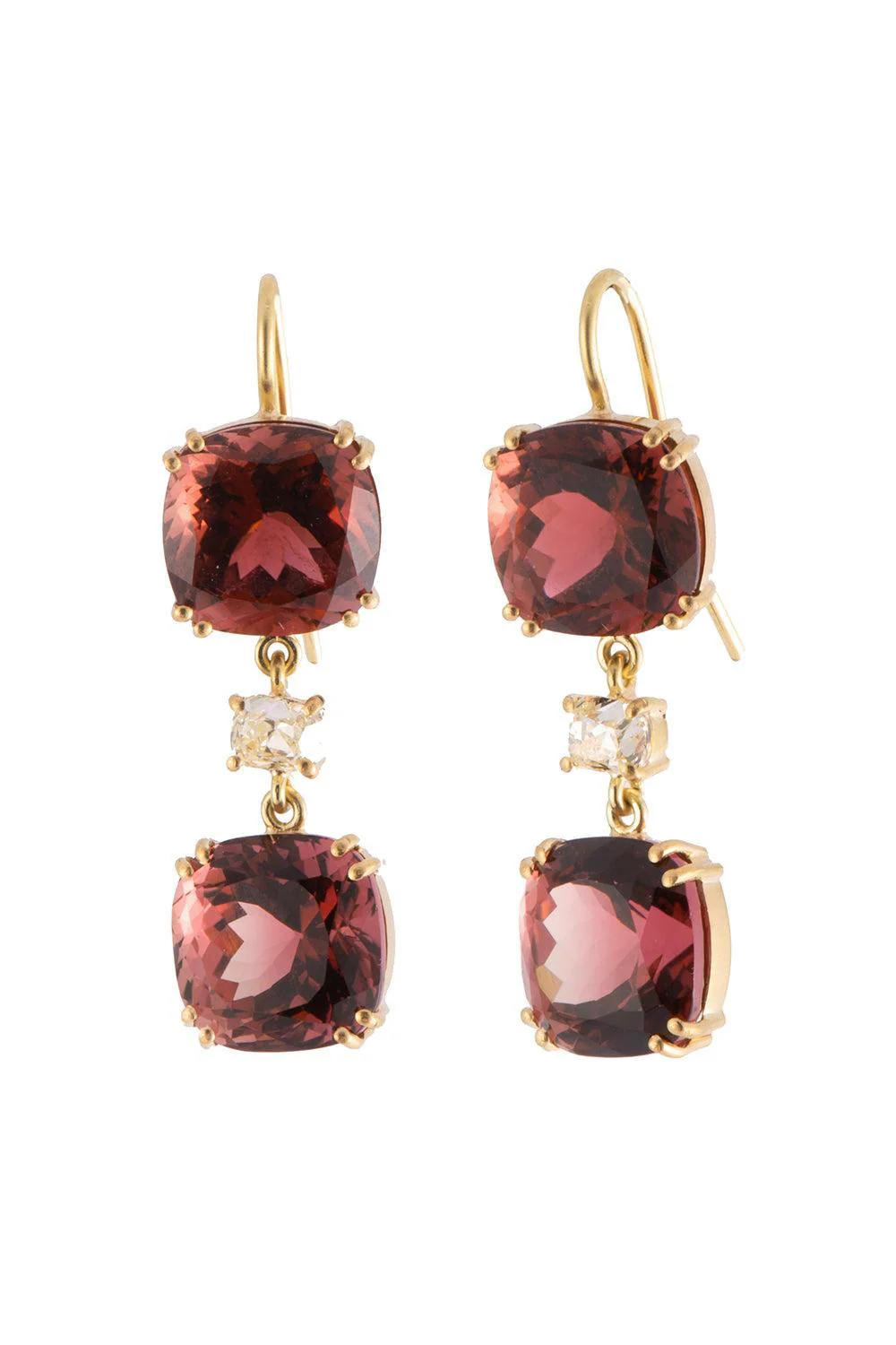 Pink Tourmaline Diamond Old Cut Drop Earrings