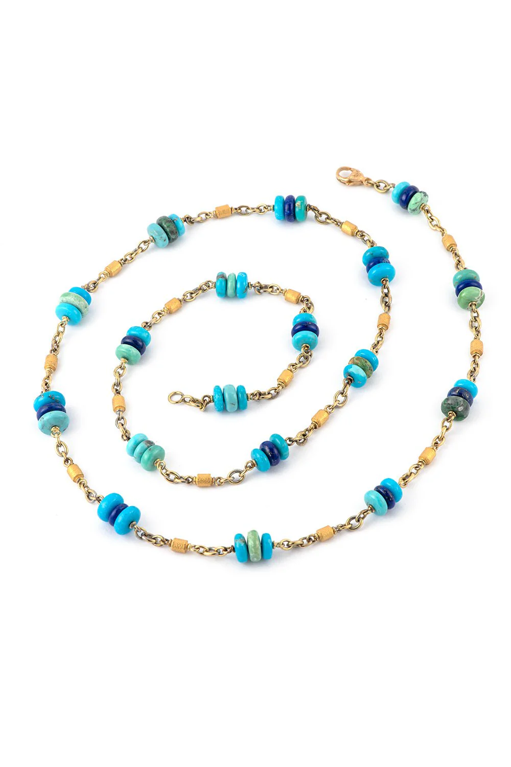 Turquoise Lapis Beads Bullet Chain Necklace