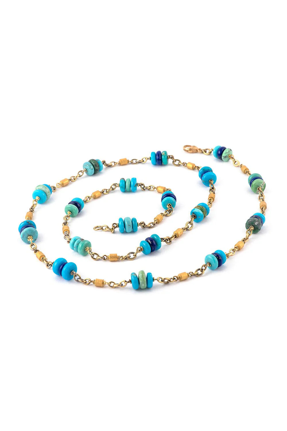 Turquoise Lapis Beads Bullet Chain Necklace - Image 2