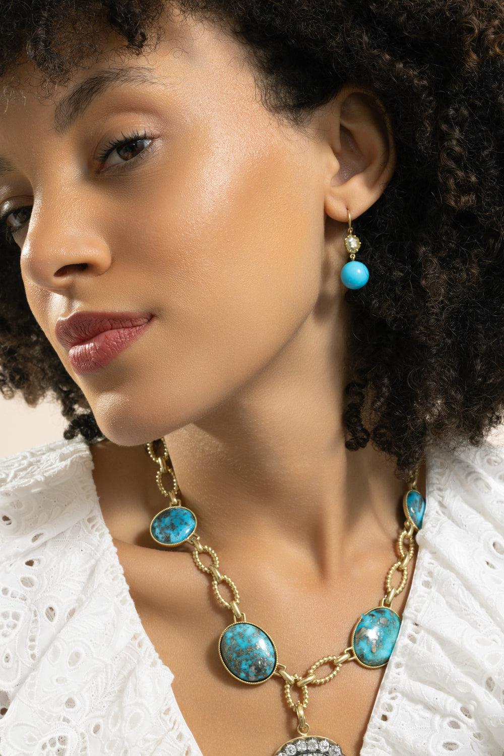 Turquoise Rough Slice Earrings - Image 3