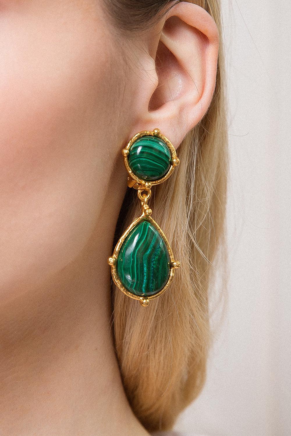 Malachite 2 Pierres Dots Earrings - Image 2