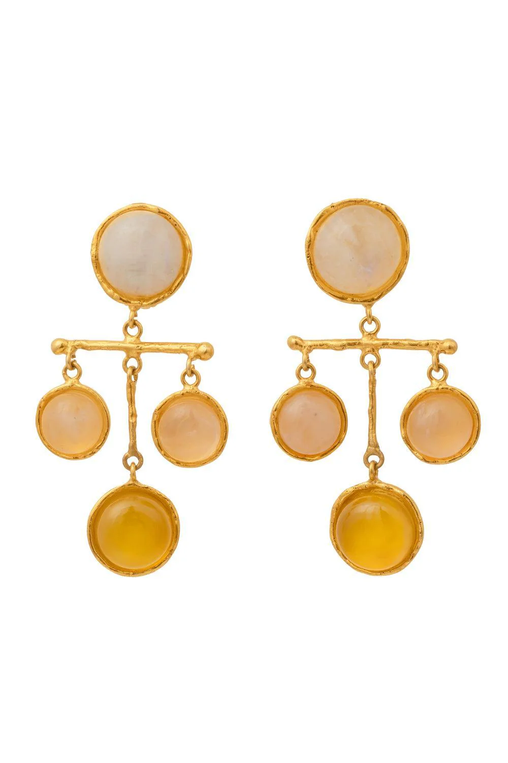 Moonstone Pink Quartz Yellow Onyx Earrings