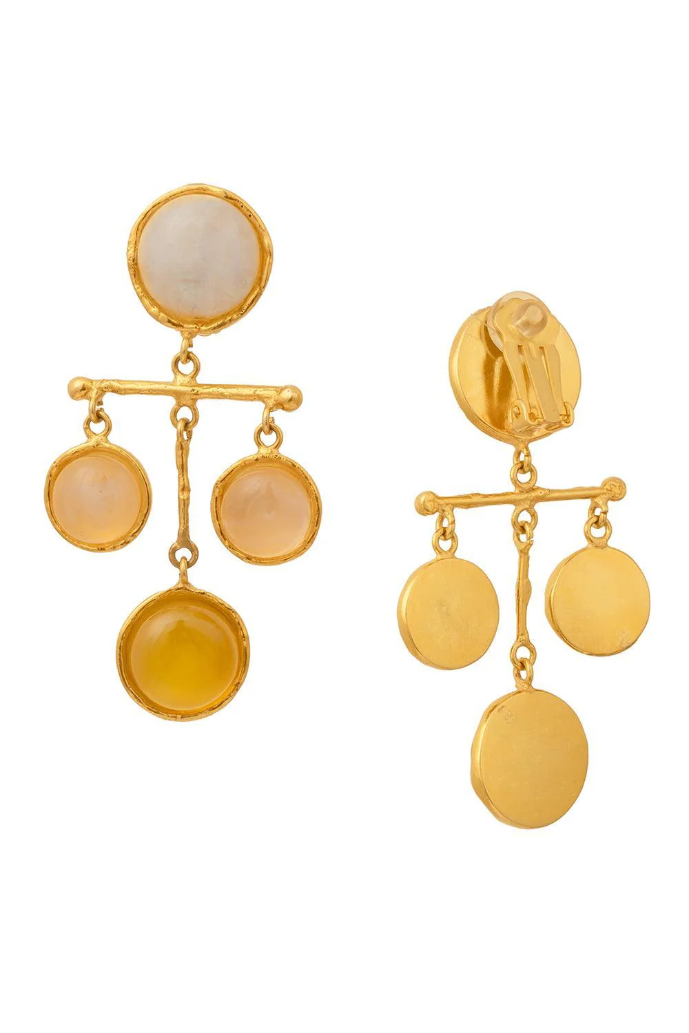 Moonstone Pink Quartz Yellow Onyx Earrings - Image 3
