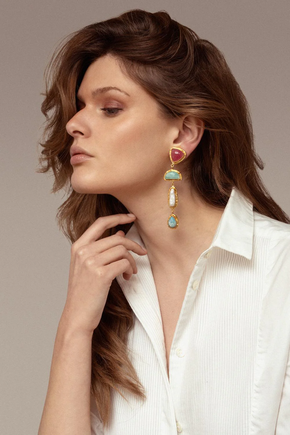 Pink Jasper Amazonite Pearl Limar Earrings - Image 3