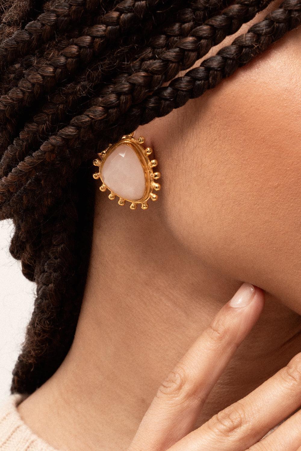 Pink Quartz Dot Earrings - Image 2
