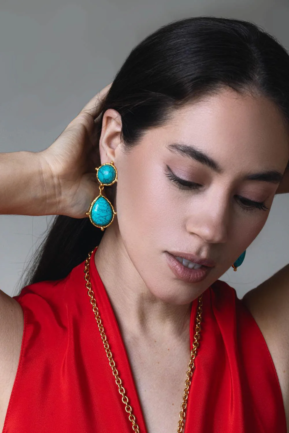 Turquoise 2 Pierres Dots Earrings - Image 3