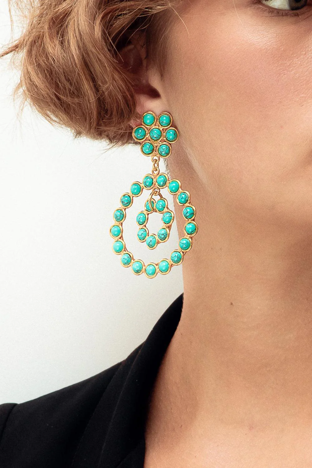 Turquoise Happy Flower Earrings - Image 2