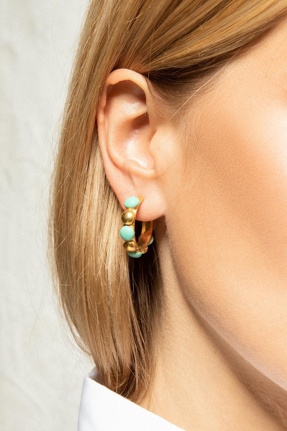 Turquoise Mini Creole Earrings - Image 2