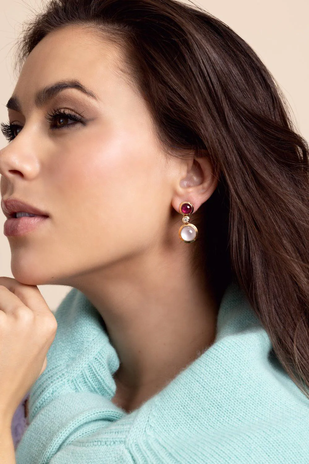 Blush Bouton Cabochon Earrings - Image 3