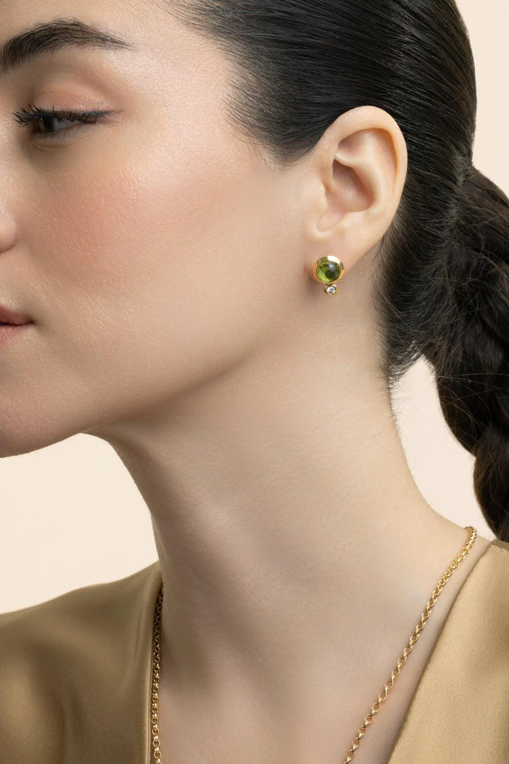 Diamond Peridot Bouton Earring
