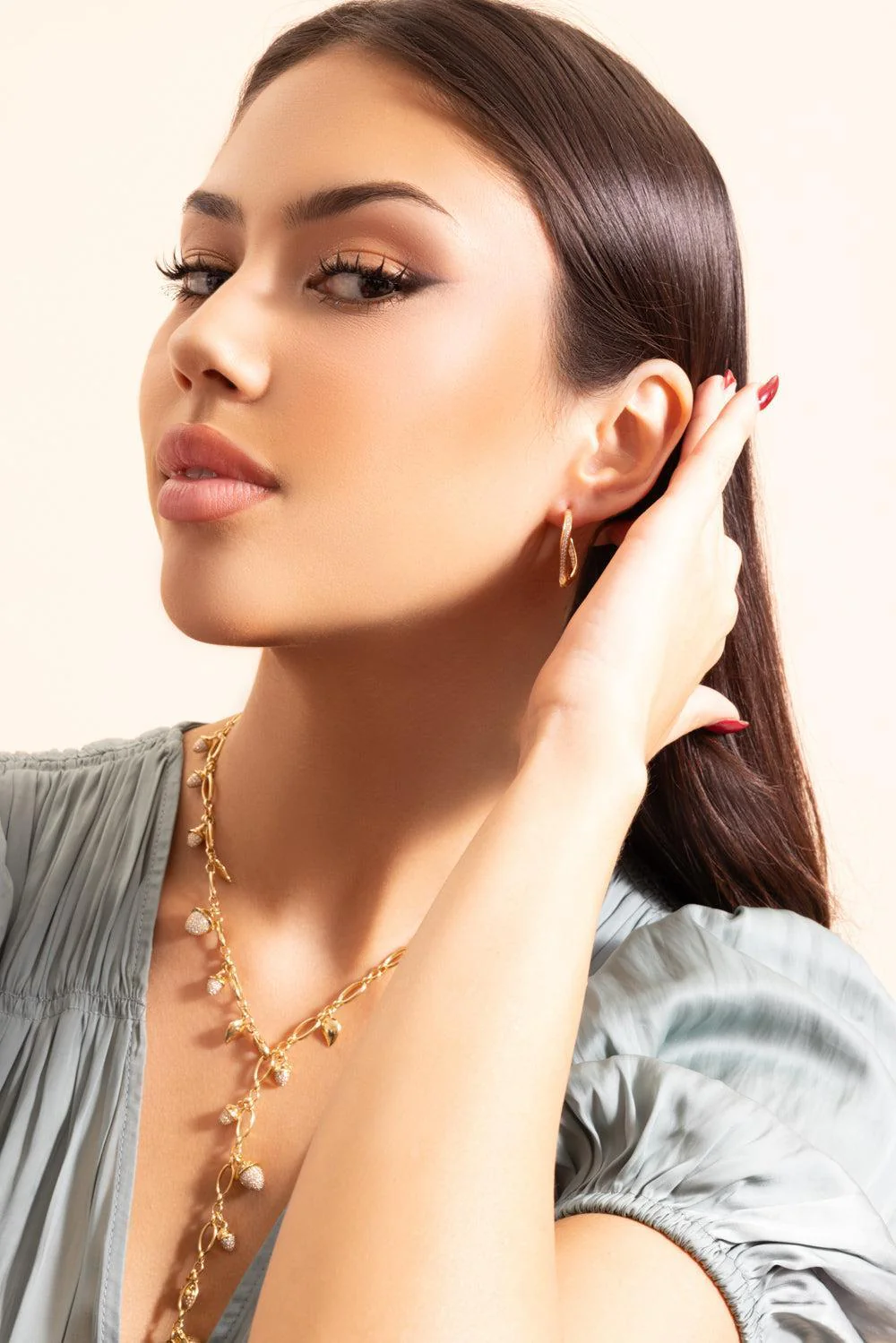 Diamond Signature Twisted Drop Hoop Earrings - Image 3