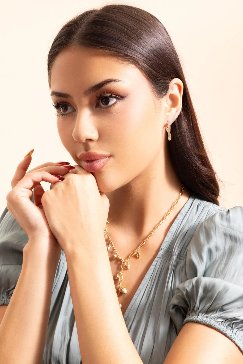 Diamond Signature Twisted Drop Hoop Earrings - Image 4