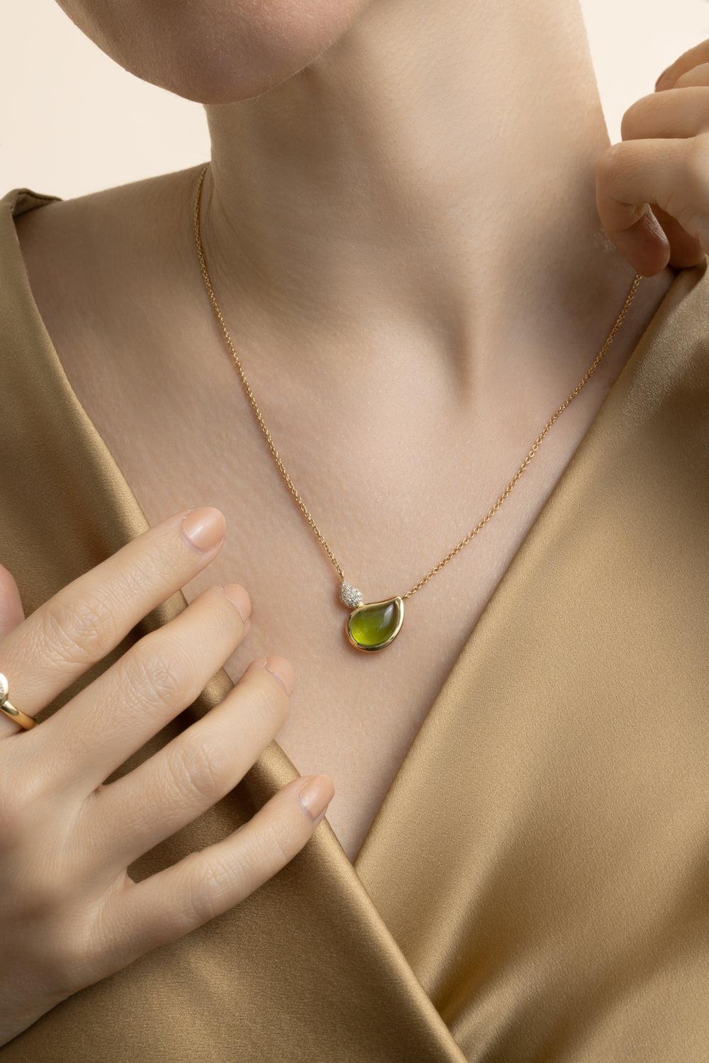 Peridot Diamond Two Drops Signature Necklace - Image 2