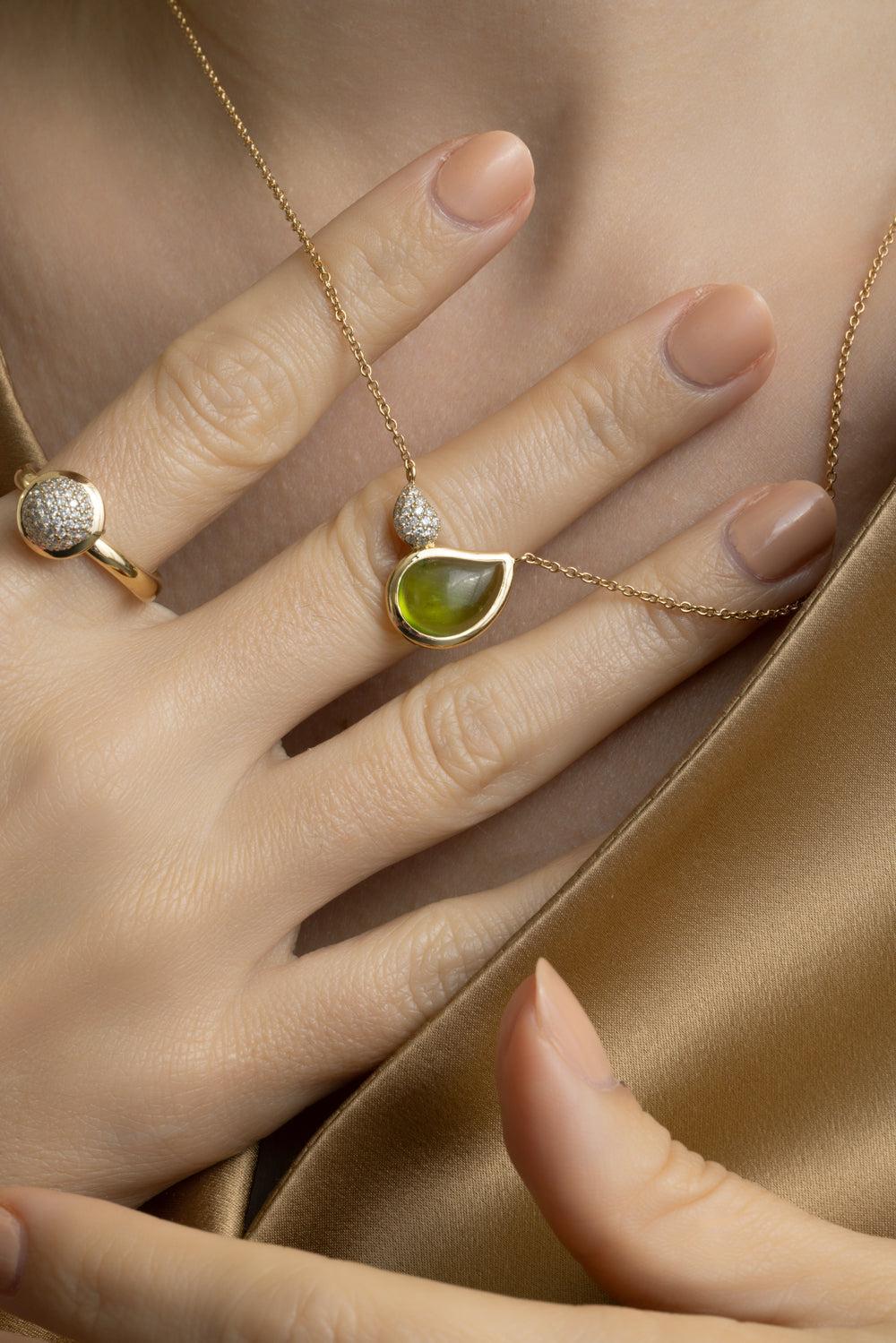Peridot Diamond Two Drops Signature Necklace - Image 3