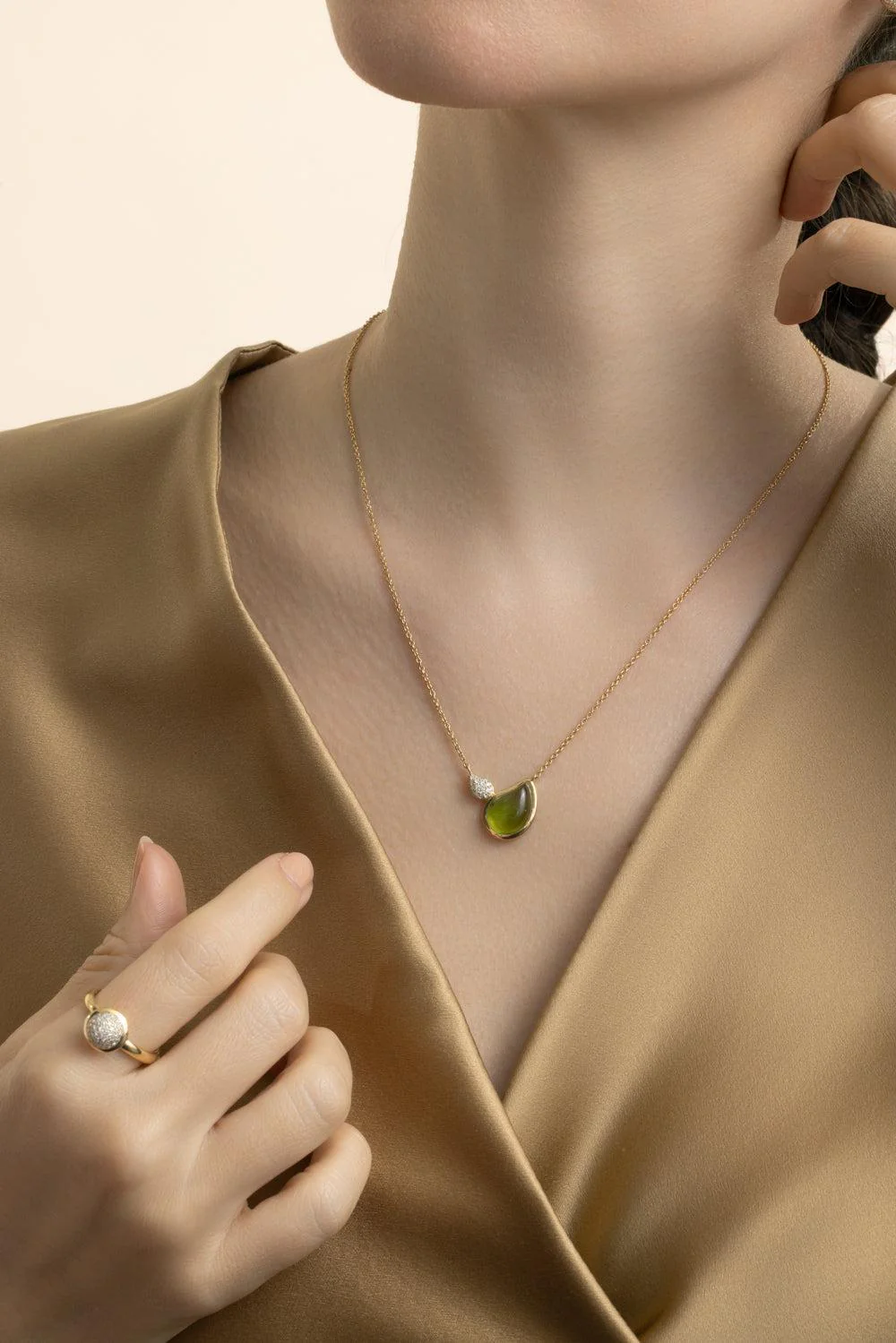 Peridot Diamond Two Drops Signature Necklace - Image 4