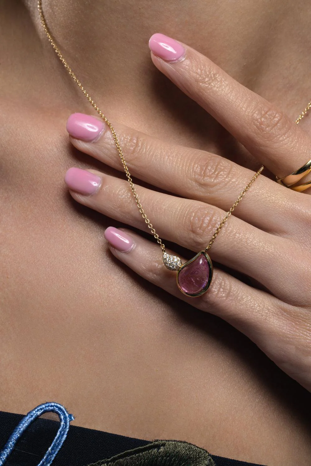 Rose Tourmaline Diamond Signature 2 Drop Necklace - Image 3