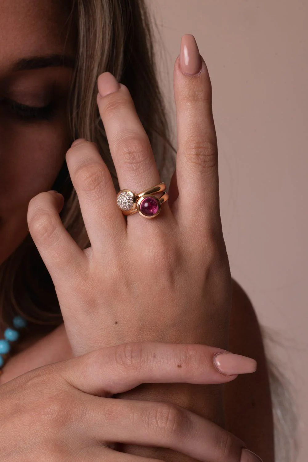 Small Rose Tourmaline Bouton Ring - Image 3