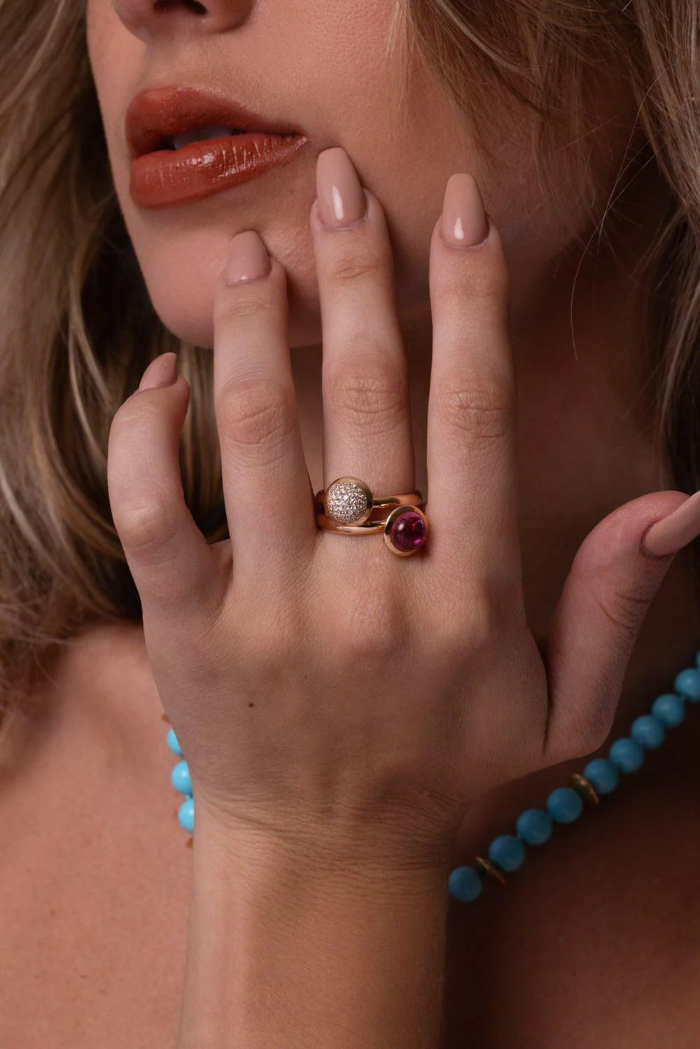 Small Rose Tourmaline Bouton Ring - Image 4