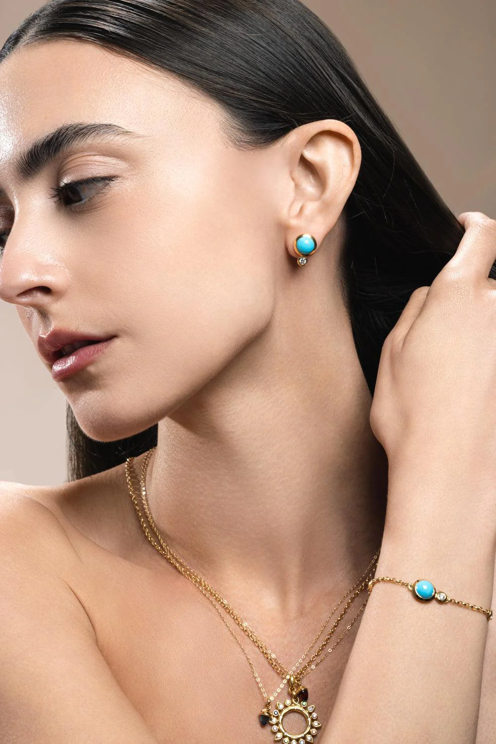 Turquoise Bouton Earrings - Image 2