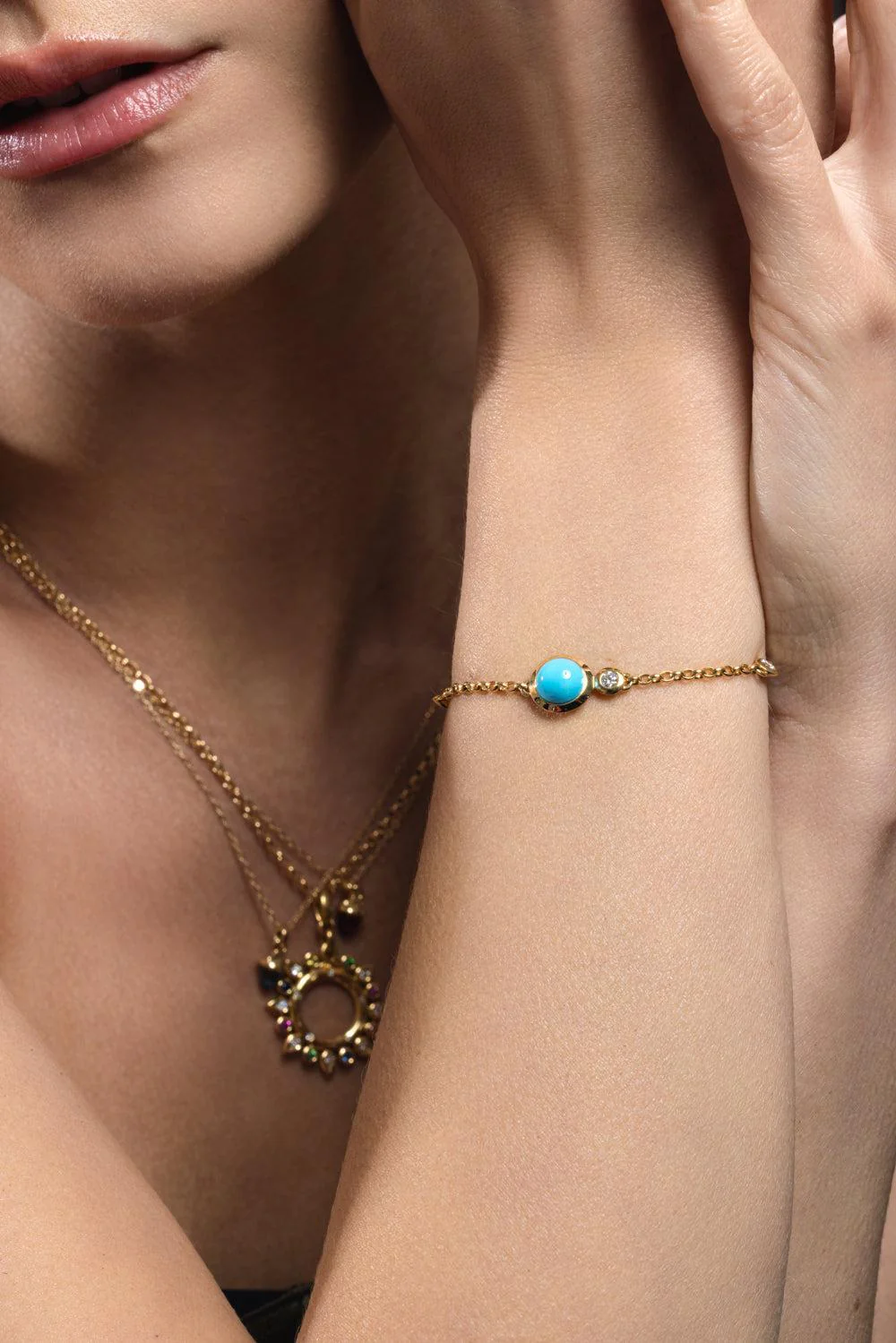Turquoise Mini Bouton Chain Bracelet - Image 2