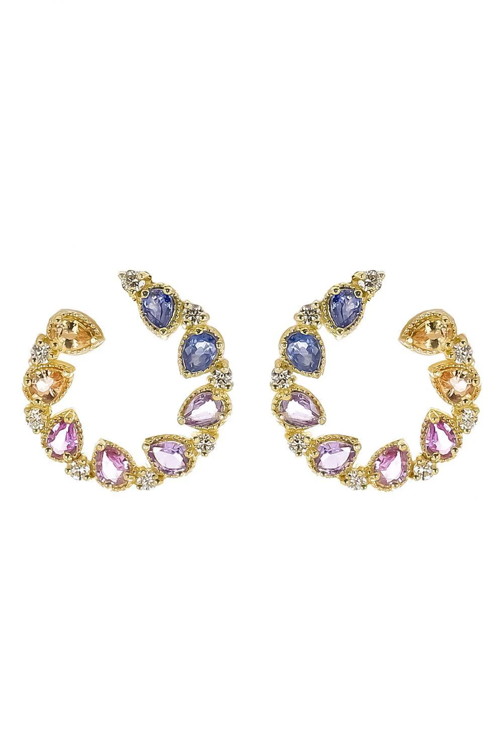 Blue Sapphire Diamond Jasmine Bloom Bypass Hoop Earrings