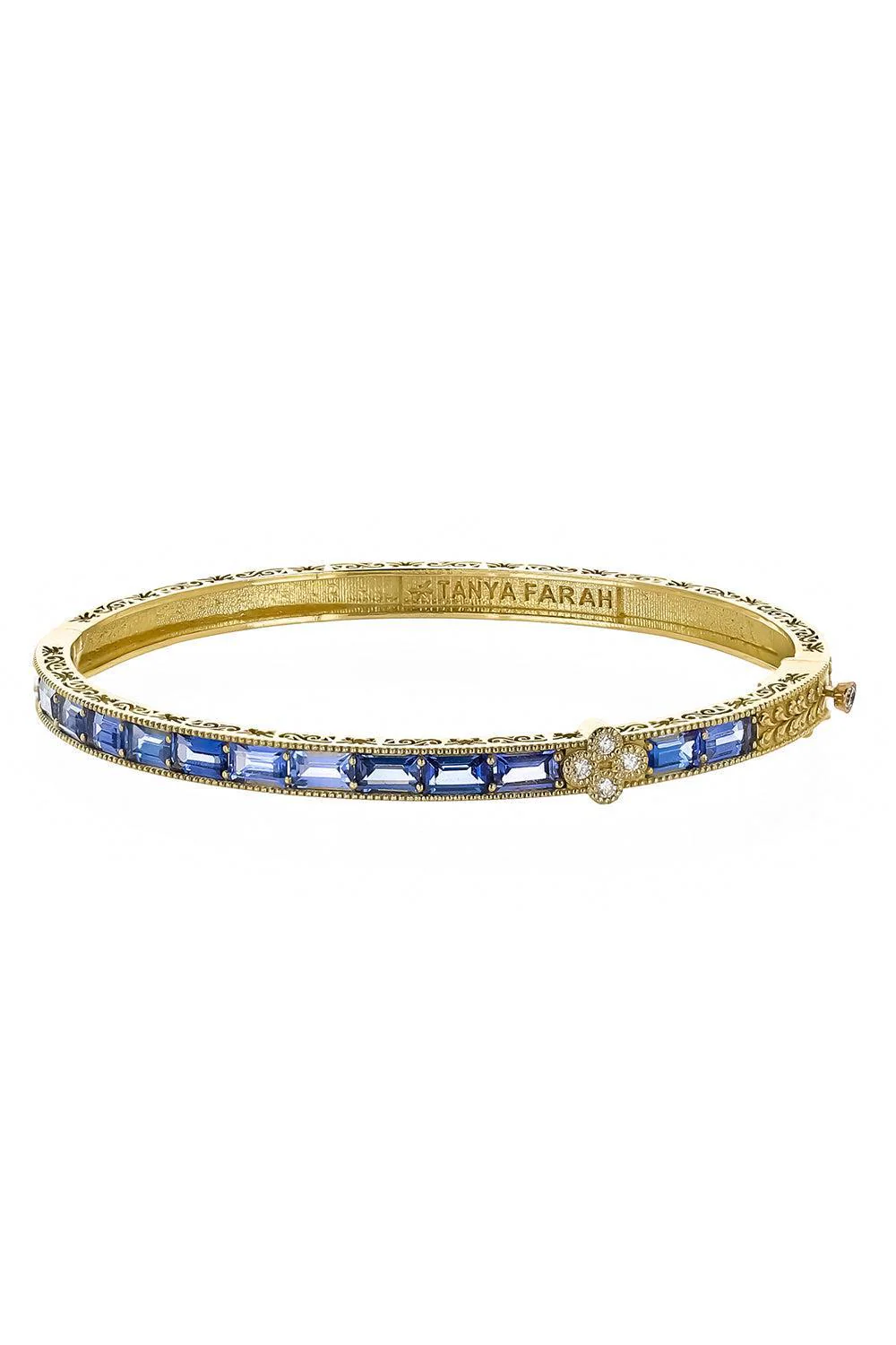 Blue Sapphire Diamond Modern Etruscan Bangle Bracelet