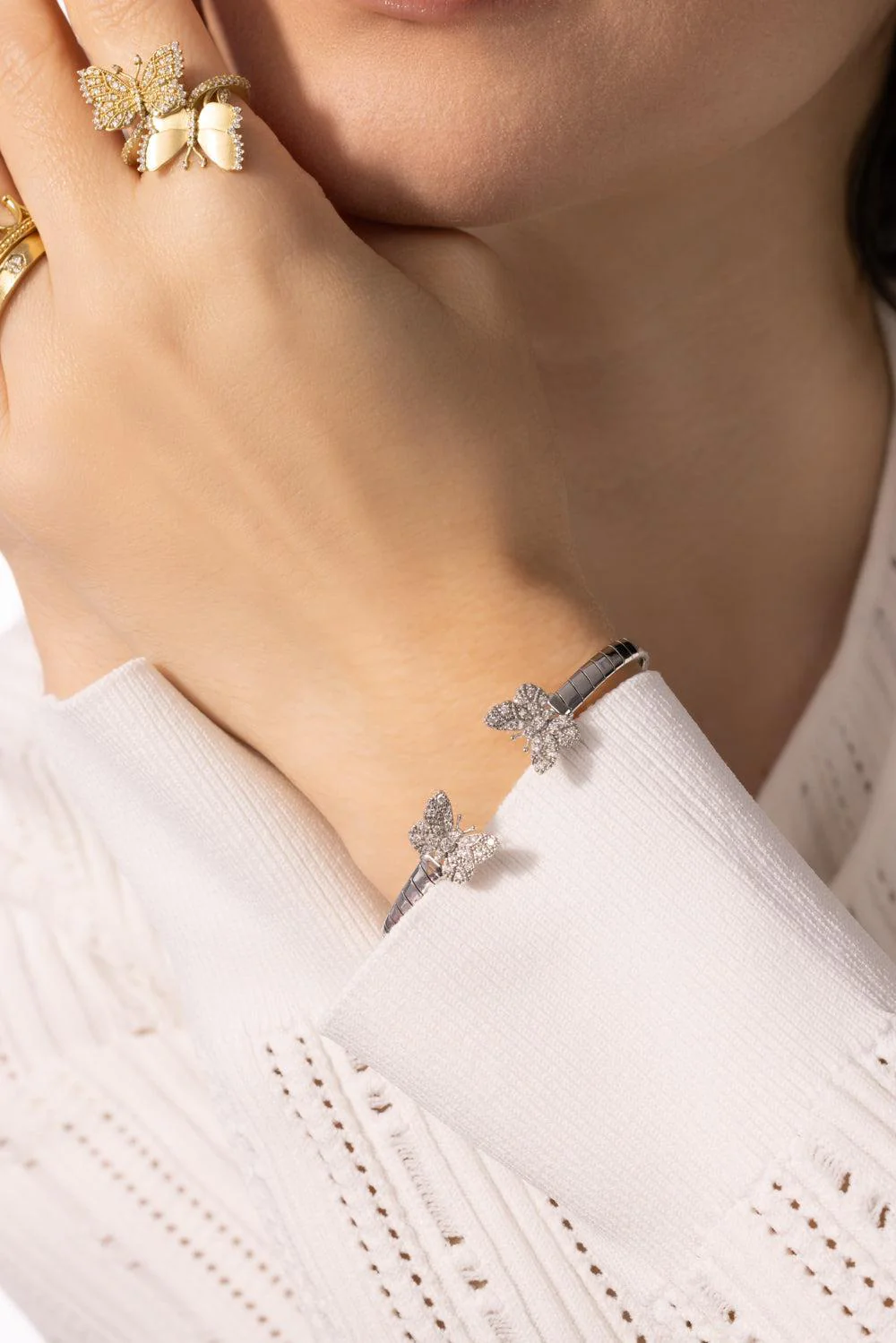 Butterfly Diamond Open Bangle Bracelet - Image 2