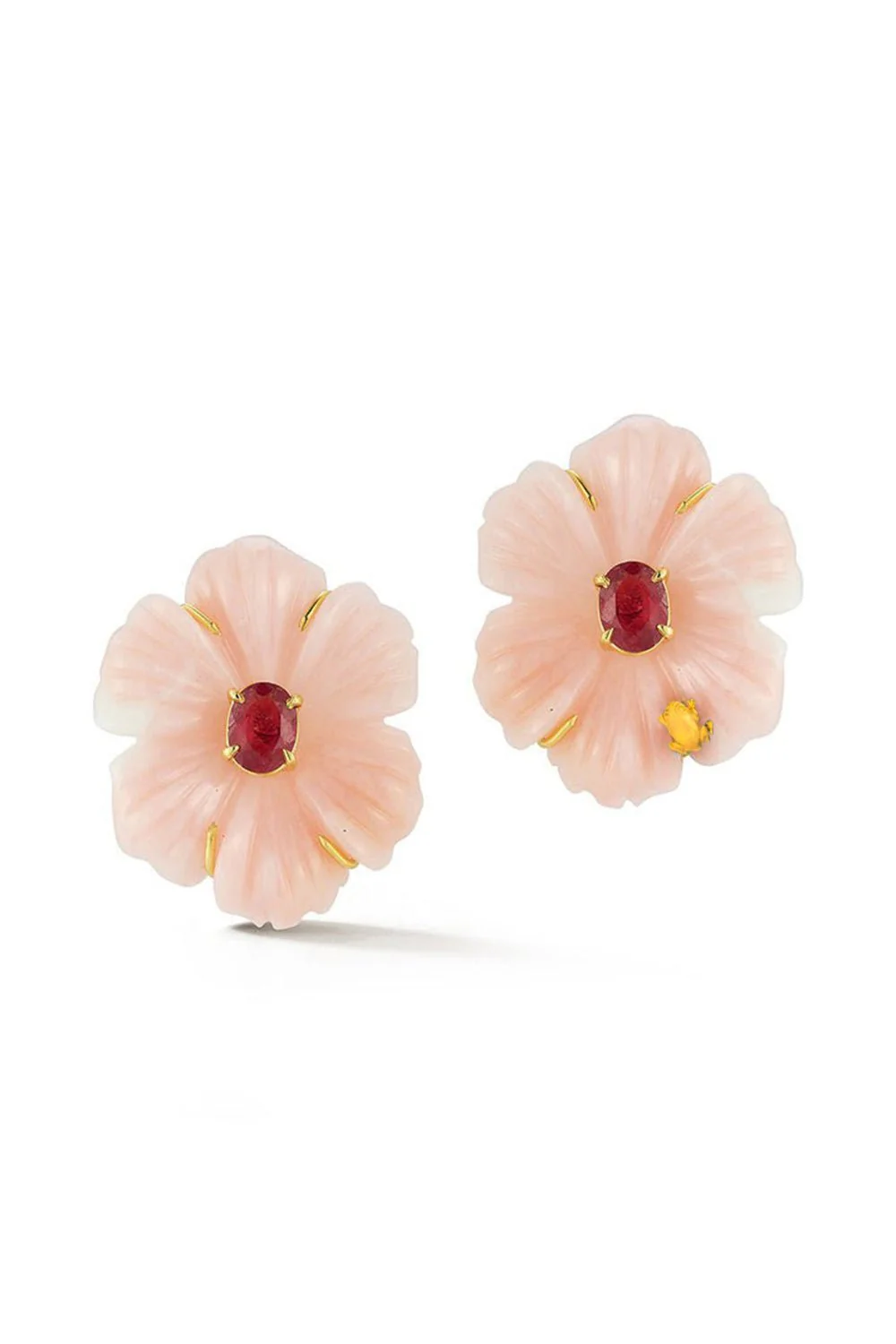 Carved Pink Opal Flower Earrings