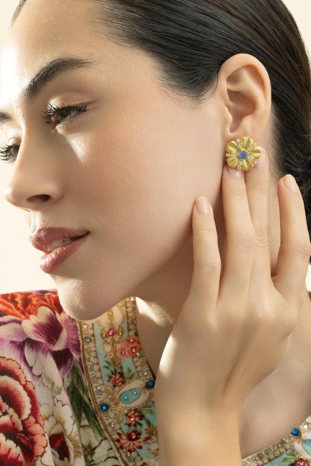 Ceylon Sapphire Diamond Jasmine Bloom Tala Earrings - Image 4