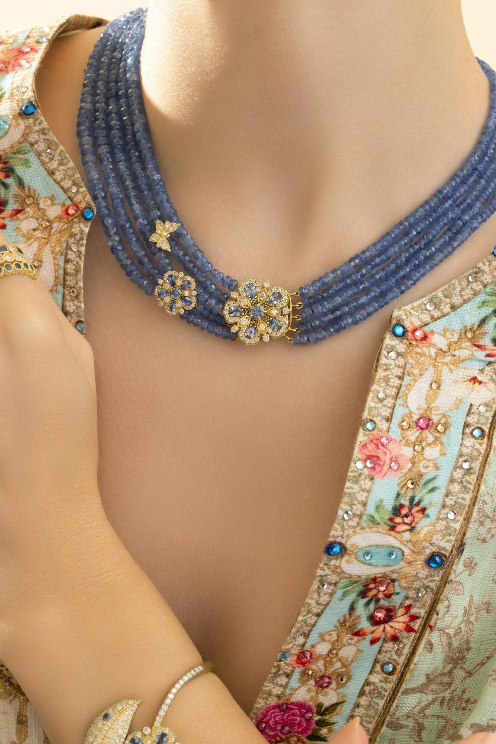 Ceylon Sapphire Jasmine Bloom Beaded Necklace - Image 2