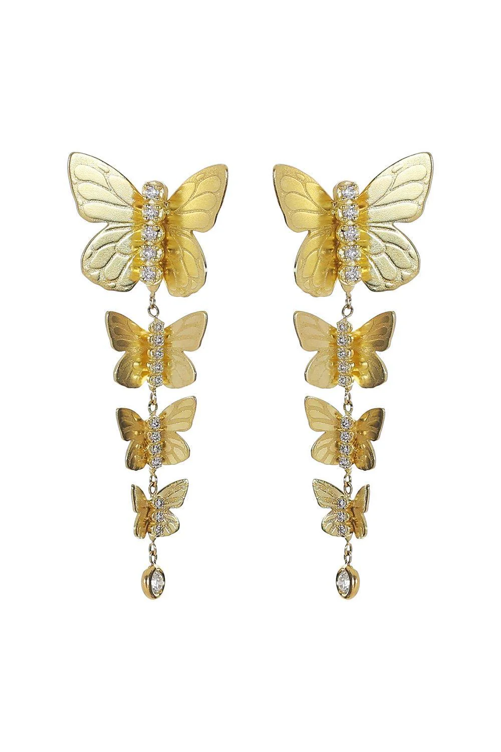 Diamond Four Cascading Butterfly Texture Earrings