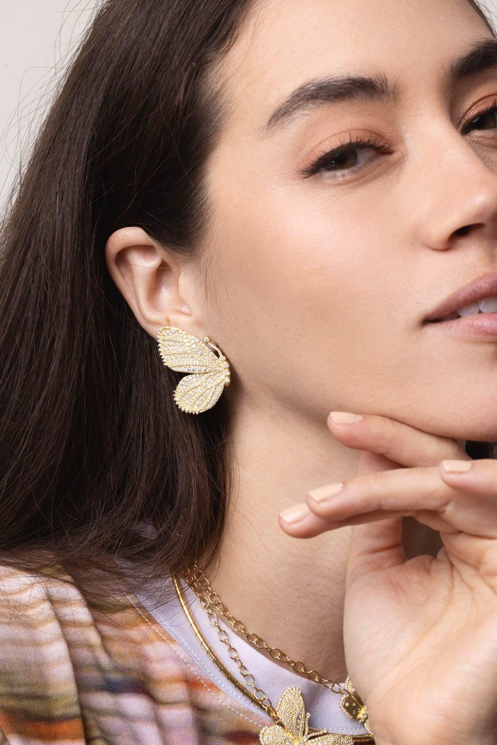 Diamond Half Wing Butterly Earrings - Image 2
