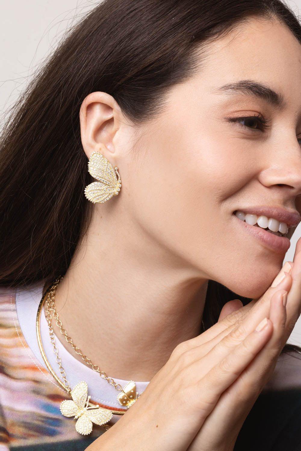 Diamond Half Wing Butterly Earrings - Image 3
