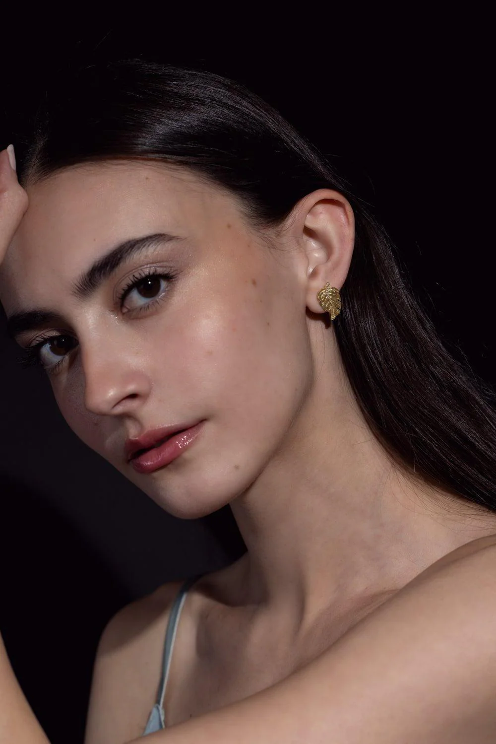 Diamond Leaf Stud Earrings - Image 3