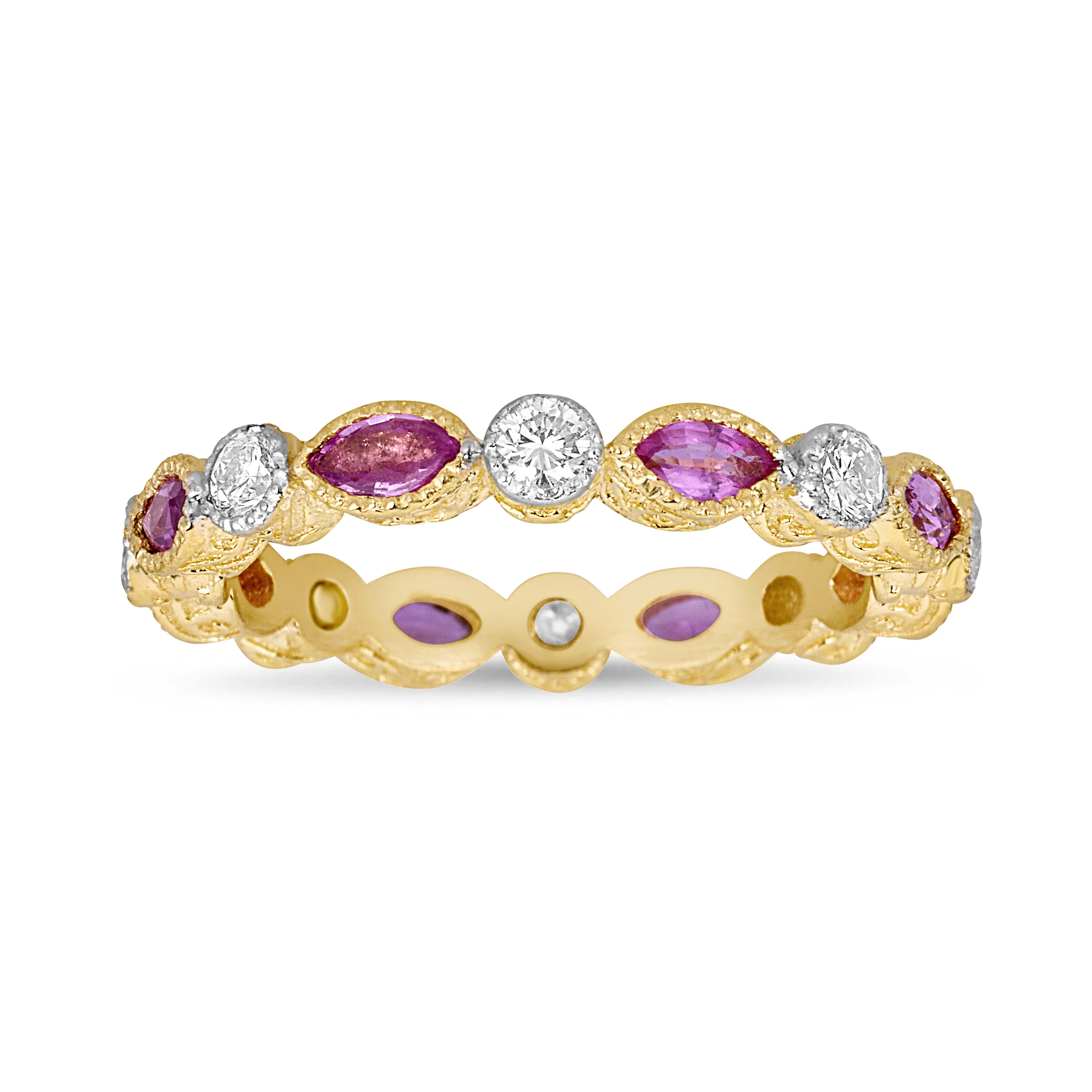 Diamond Modern Etruscan Pink Sapphire Stack Ring