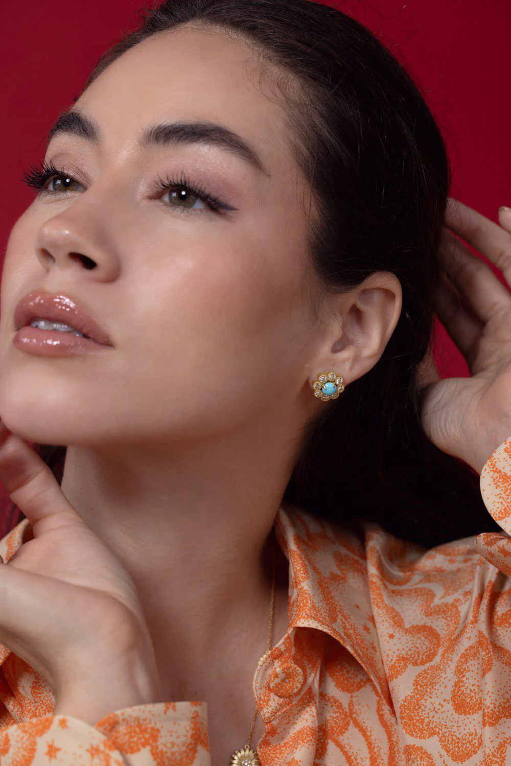 Diamond Turquoise Bezel Halo Jacket Earrings - Image 2