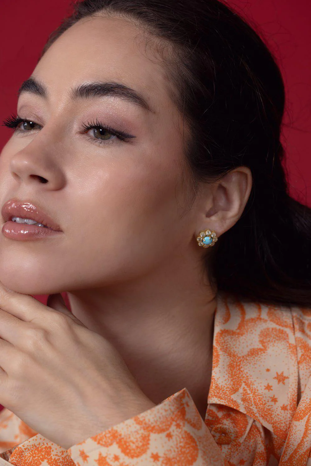Diamond Turquoise Bezel Halo Jacket Earrings - Image 3