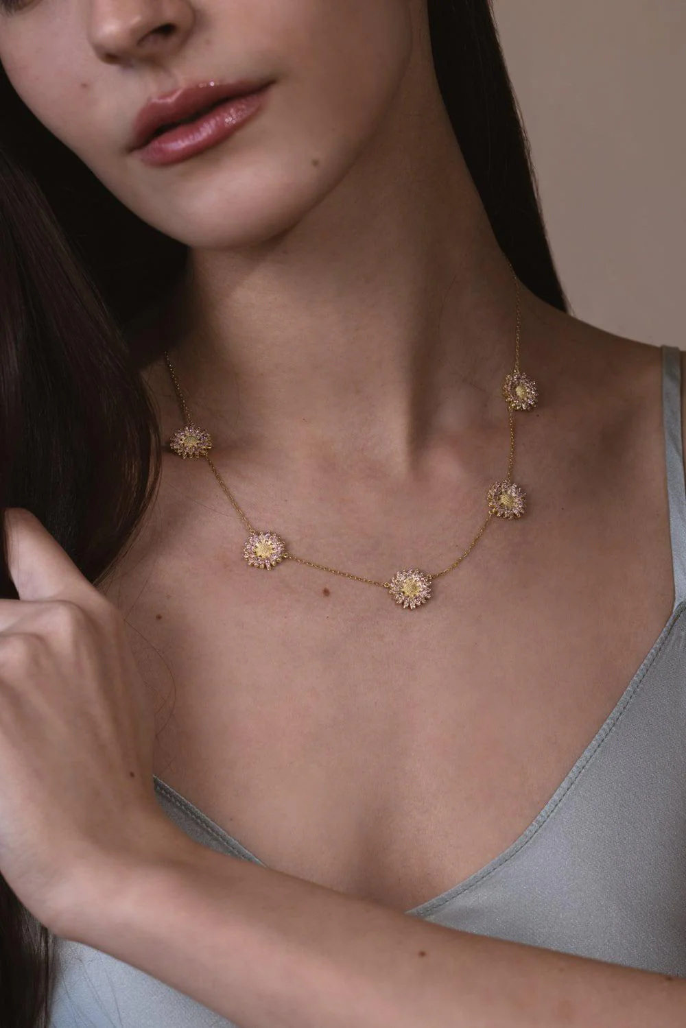 Five Diamond Daisy Necklace
