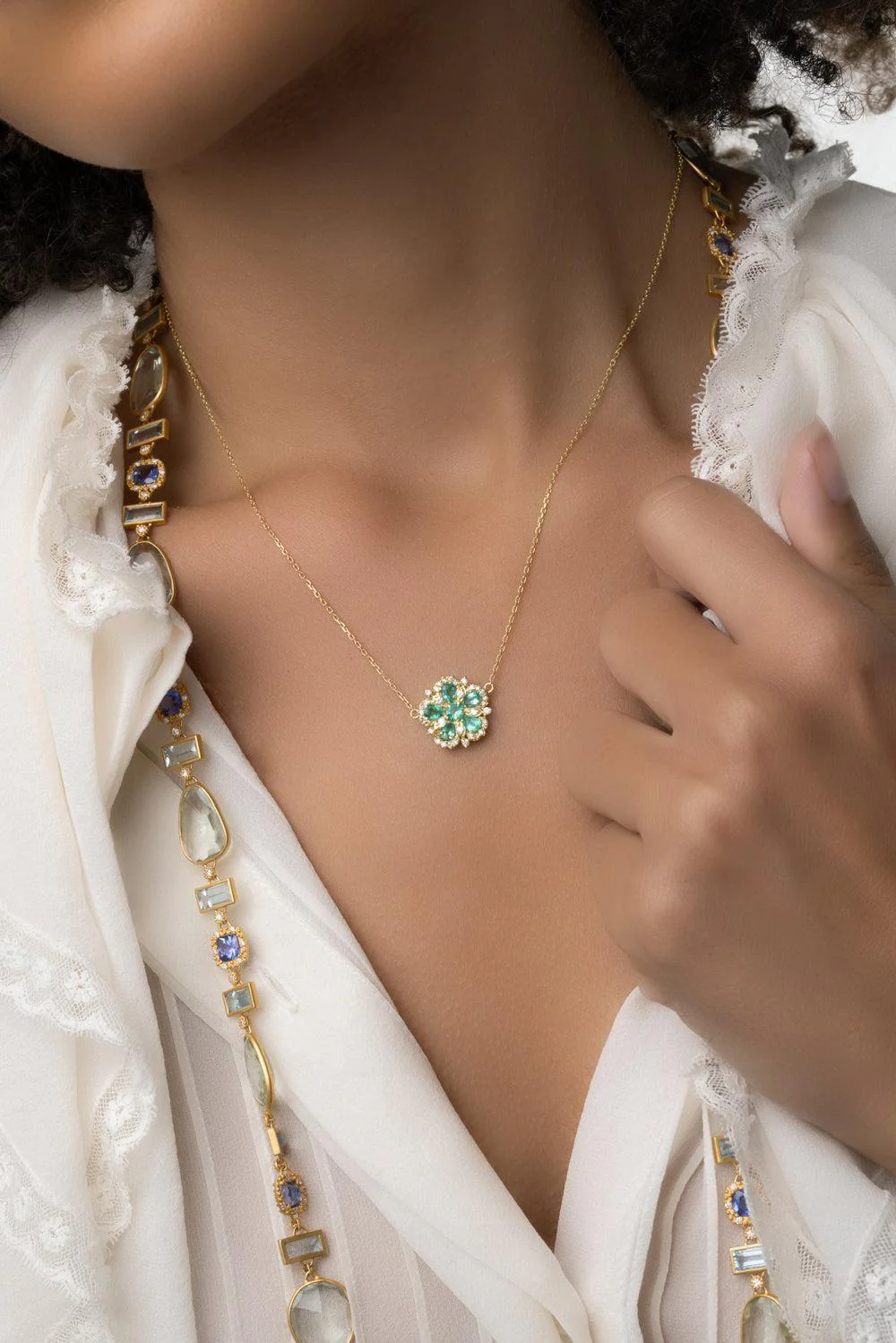 Jasmine Bloom Emerald Flower Necklace - Image 2